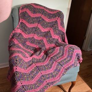 Handmade Crochet Pink Zigzag Throw Blanket